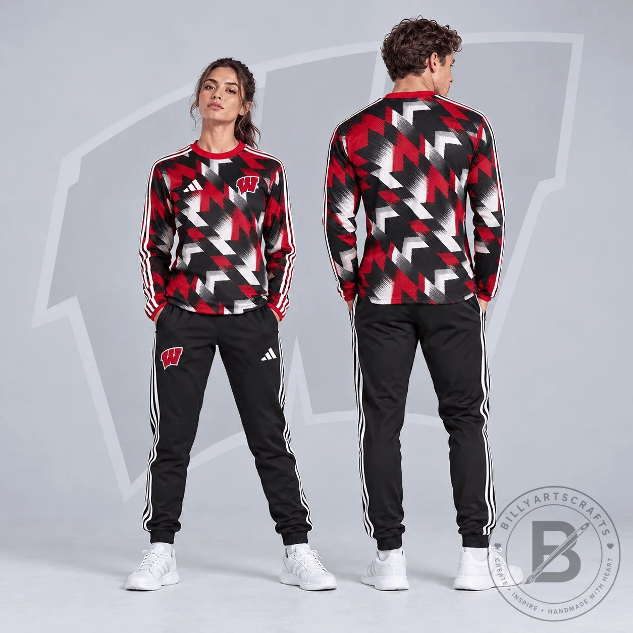 Wisconsin Badgers Dynamic Geometric Pattern Long Sleeve Shirt 1 Wisconsin Badgers Dynamic Geometric Pattern Long Sleeve Shirt