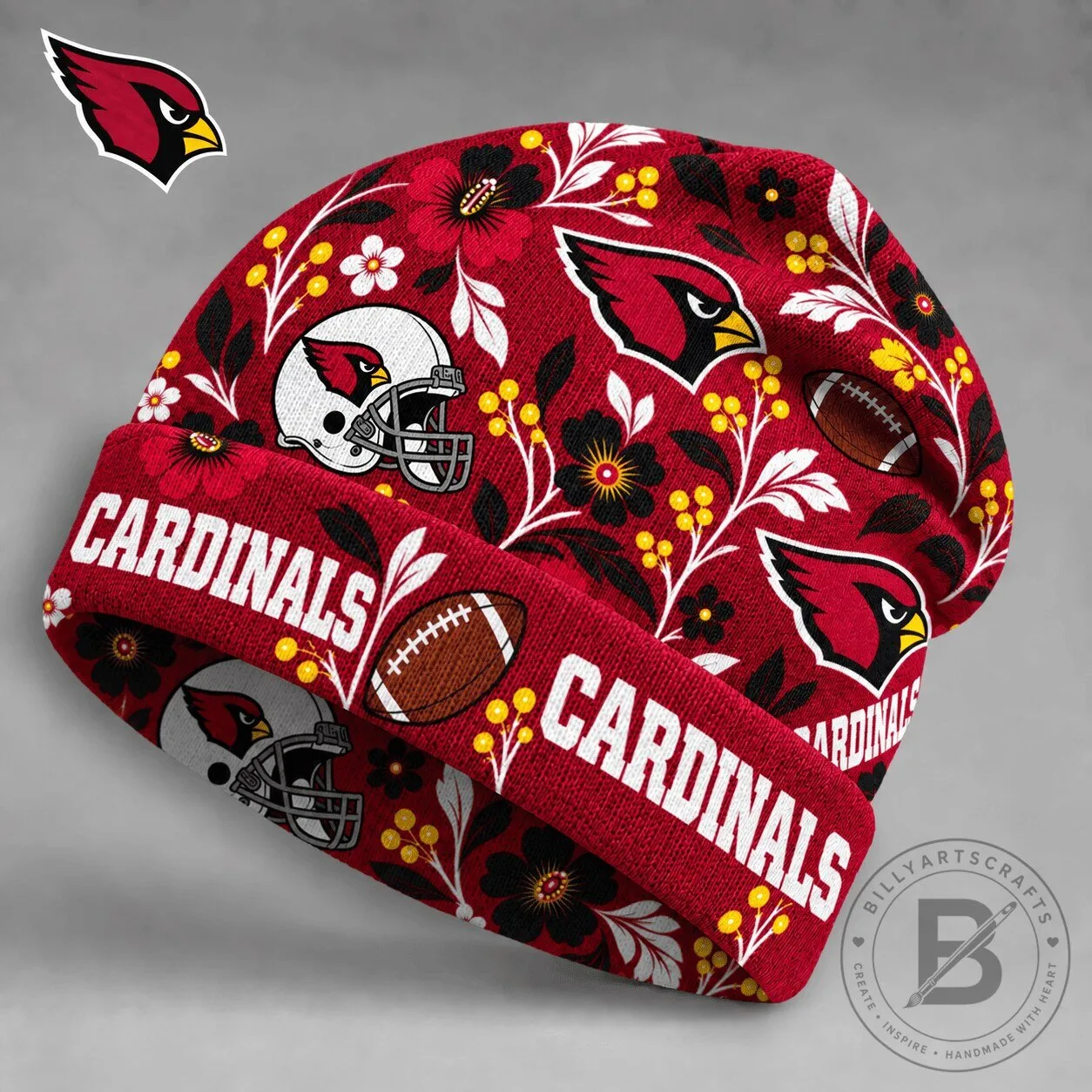 Arizona Cardinals NFL Floral Team Pride Red Beanie Hat for Football Fans