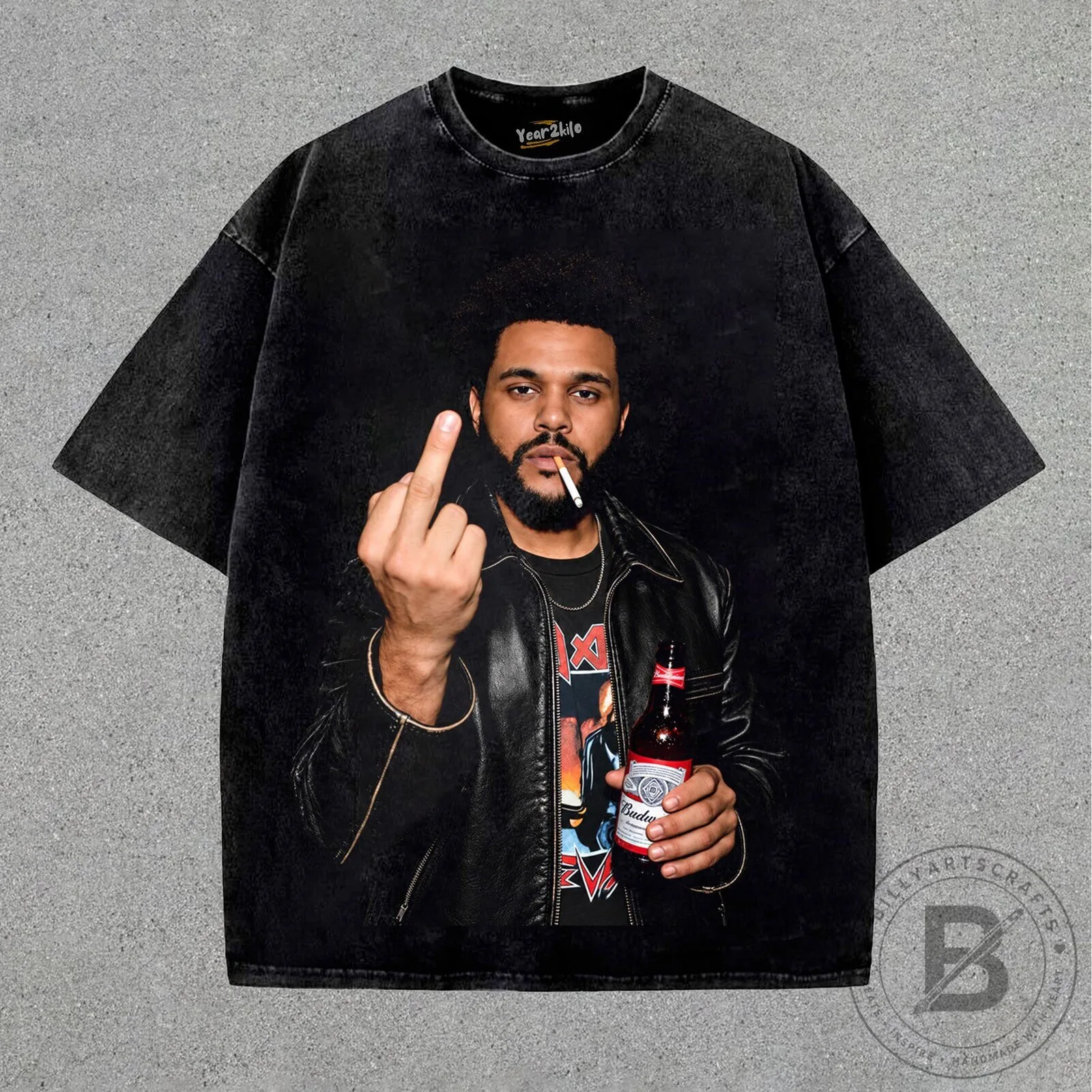 The Weeknd Flipping It Oversized Washed Black Graphic T-Shirt