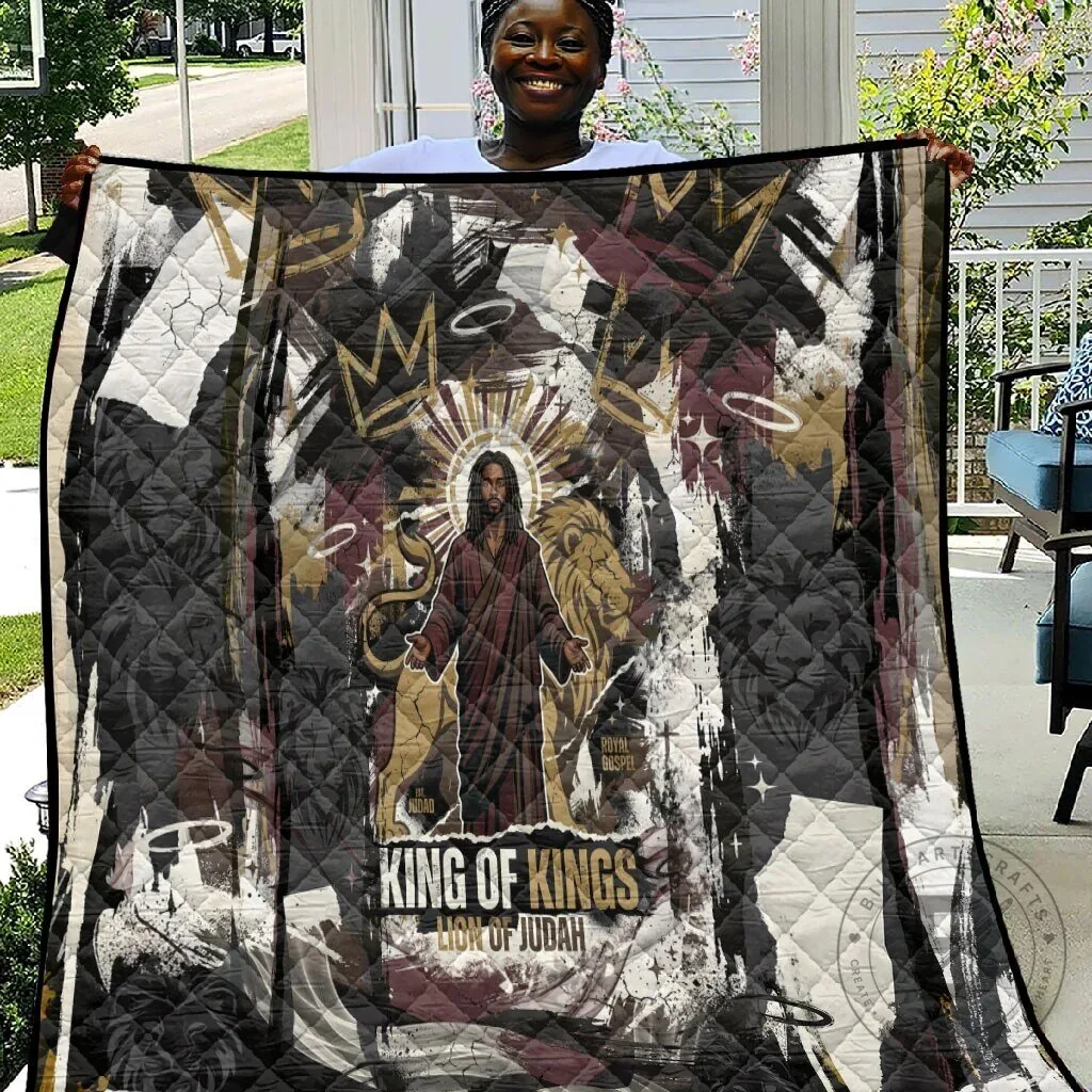 King of Kings Jesus Christ Lion of Judah Christian Religious Faith Quilt Blanket
