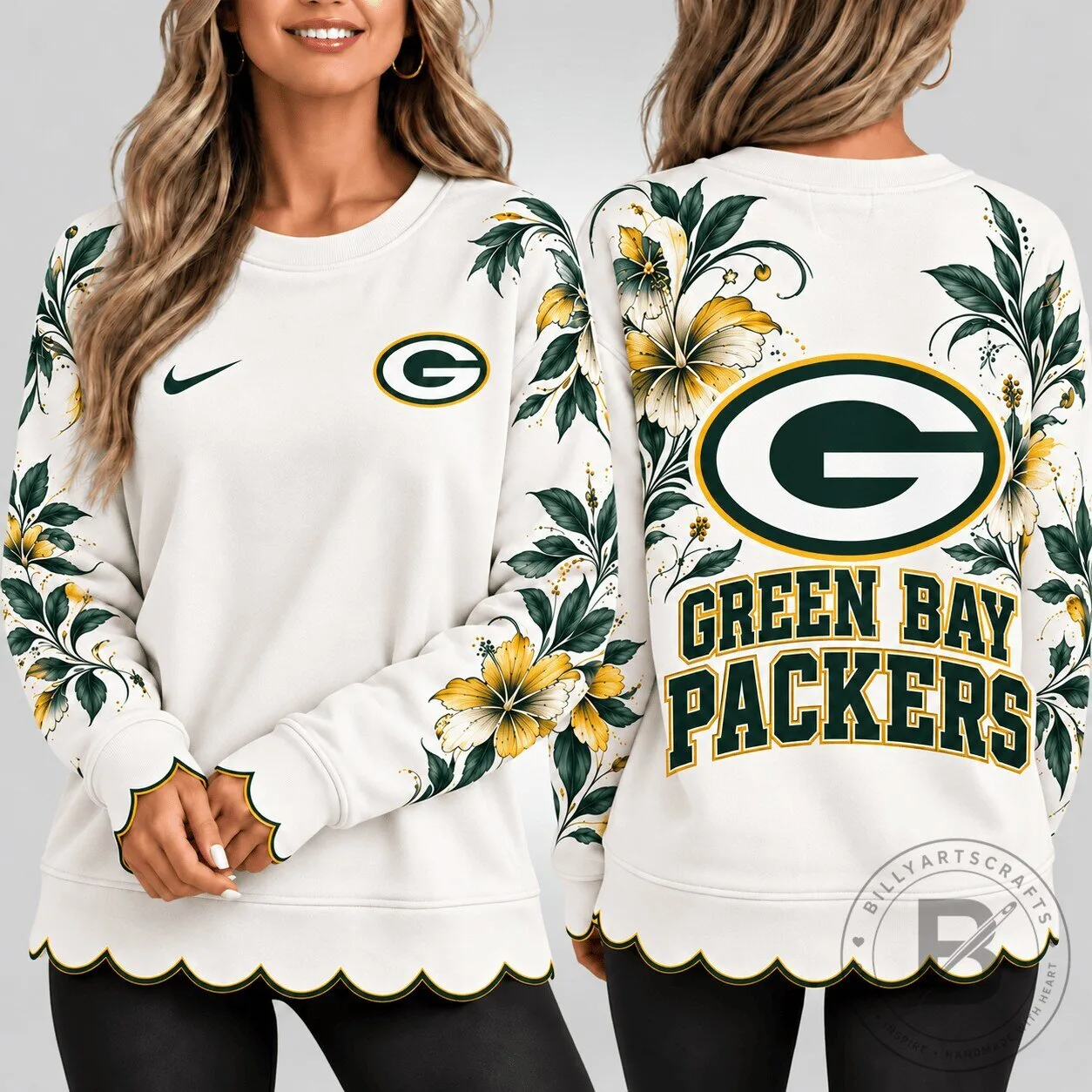 Green Bay Packers Floral Elegance Crewneck Sweatshirt for Women 5 Green Bay Packers Floral Elegance Crewneck Sweatshirt for Women