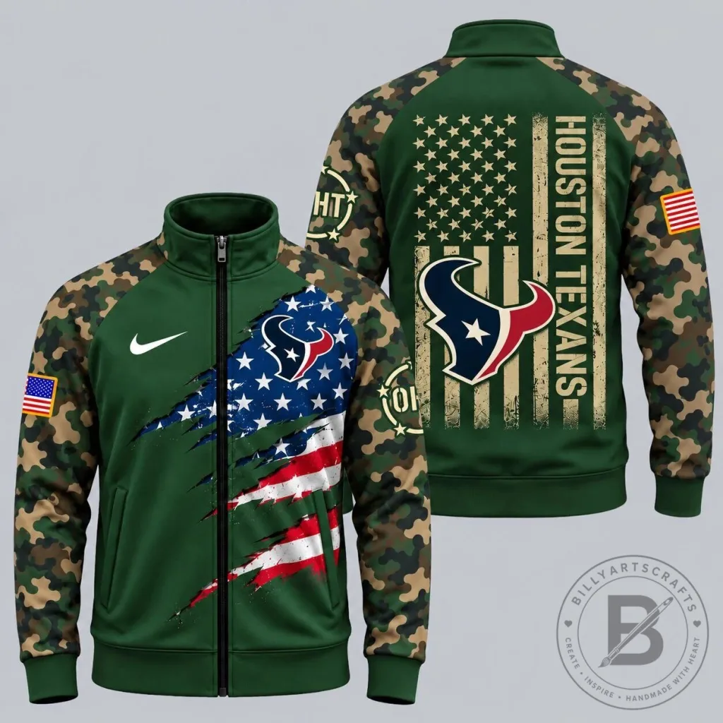 Houston Texans Patriotic Military Camouflage American Flag Full-Zip Jacket Houston Texans Patriotic Military Camouflage American Flag Full-Zip Jacket