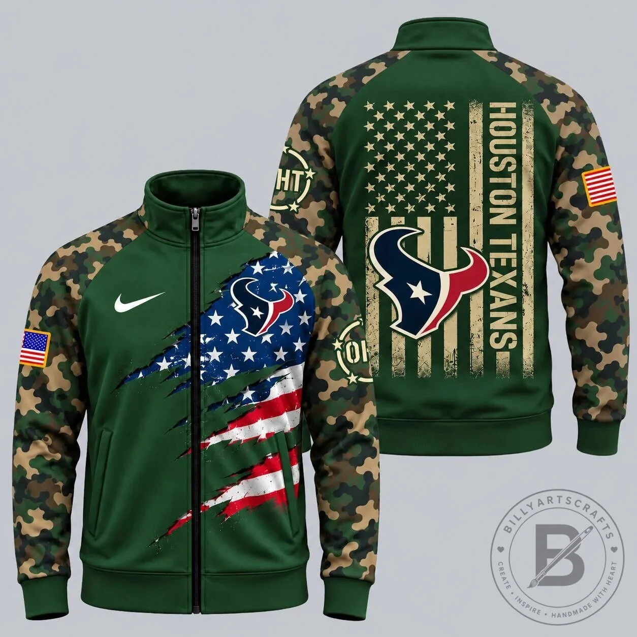 Houston Texans Patriotic Military Camouflage American Flag Full-Zip Jacket