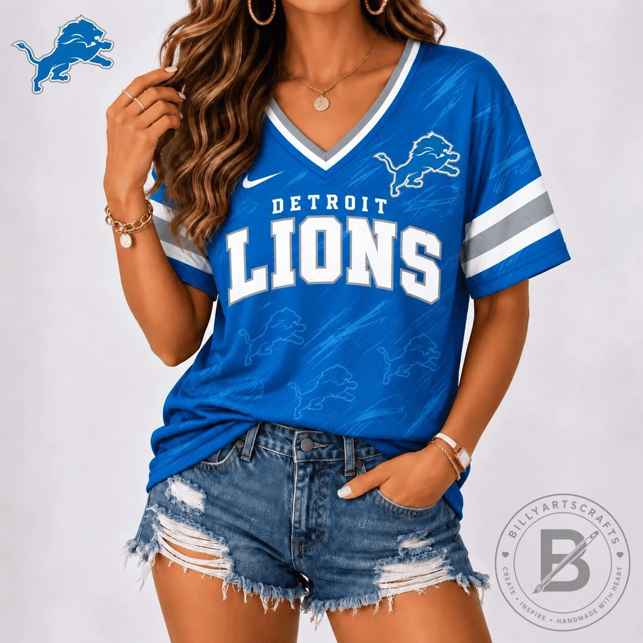 Detroit Lions Shirt, Premium NFL Team Spirit V-Neck T-Shirt for Women