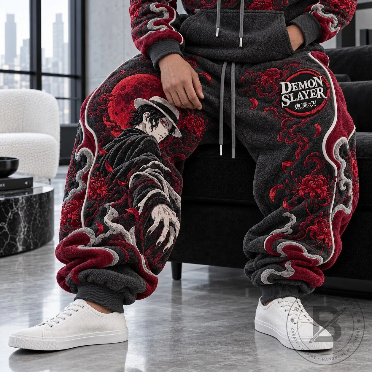 Demon Slayer Muzan Kibutsuji Anime Manga Red Moon Graphic Sweatpants