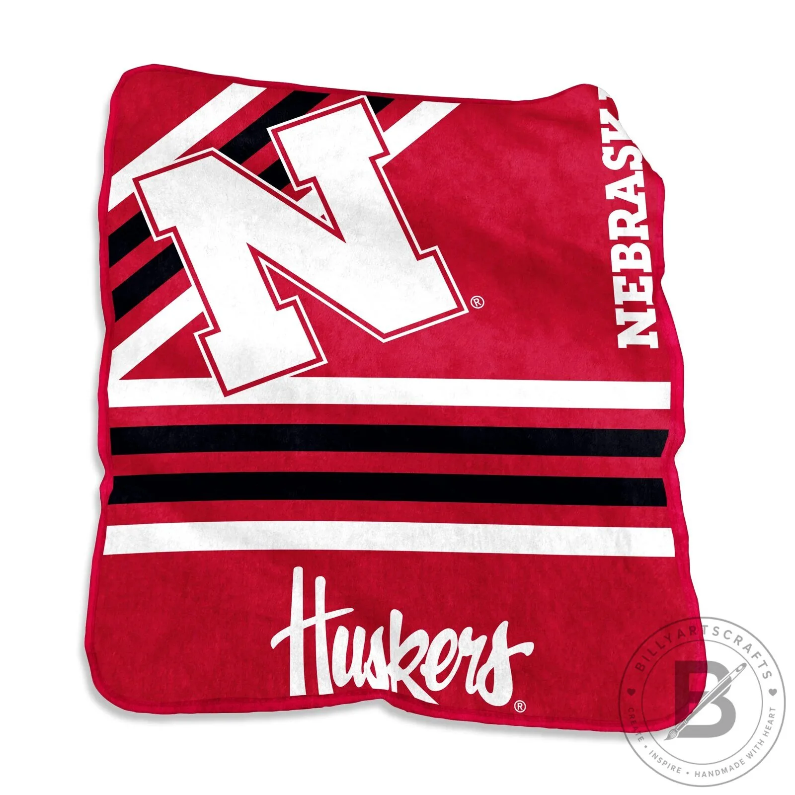 Nebraska Cornhuskers Team Logo Red Stripes Soft Fleece Throw Blanket