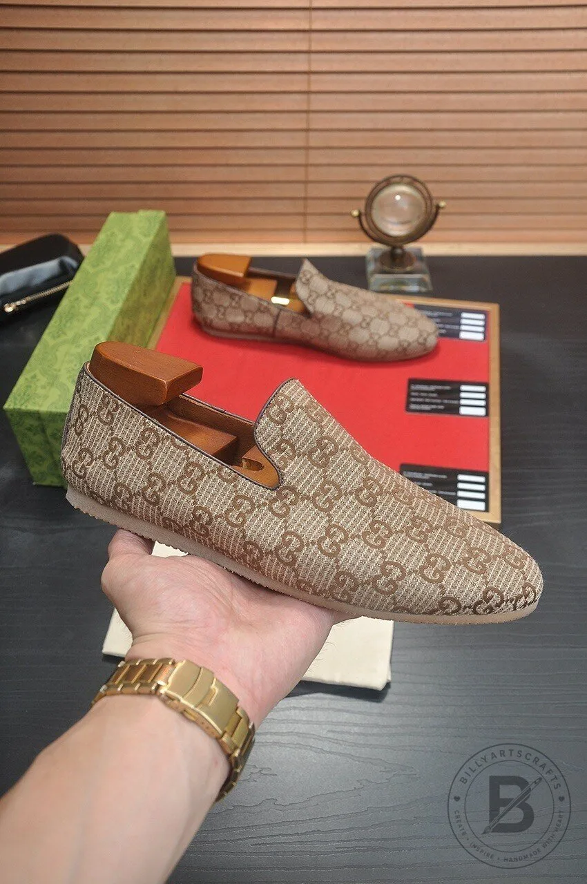 Gucci Monogram Canvas Loafer Shoes for Men, Luxury Designer Slip-On Footwear