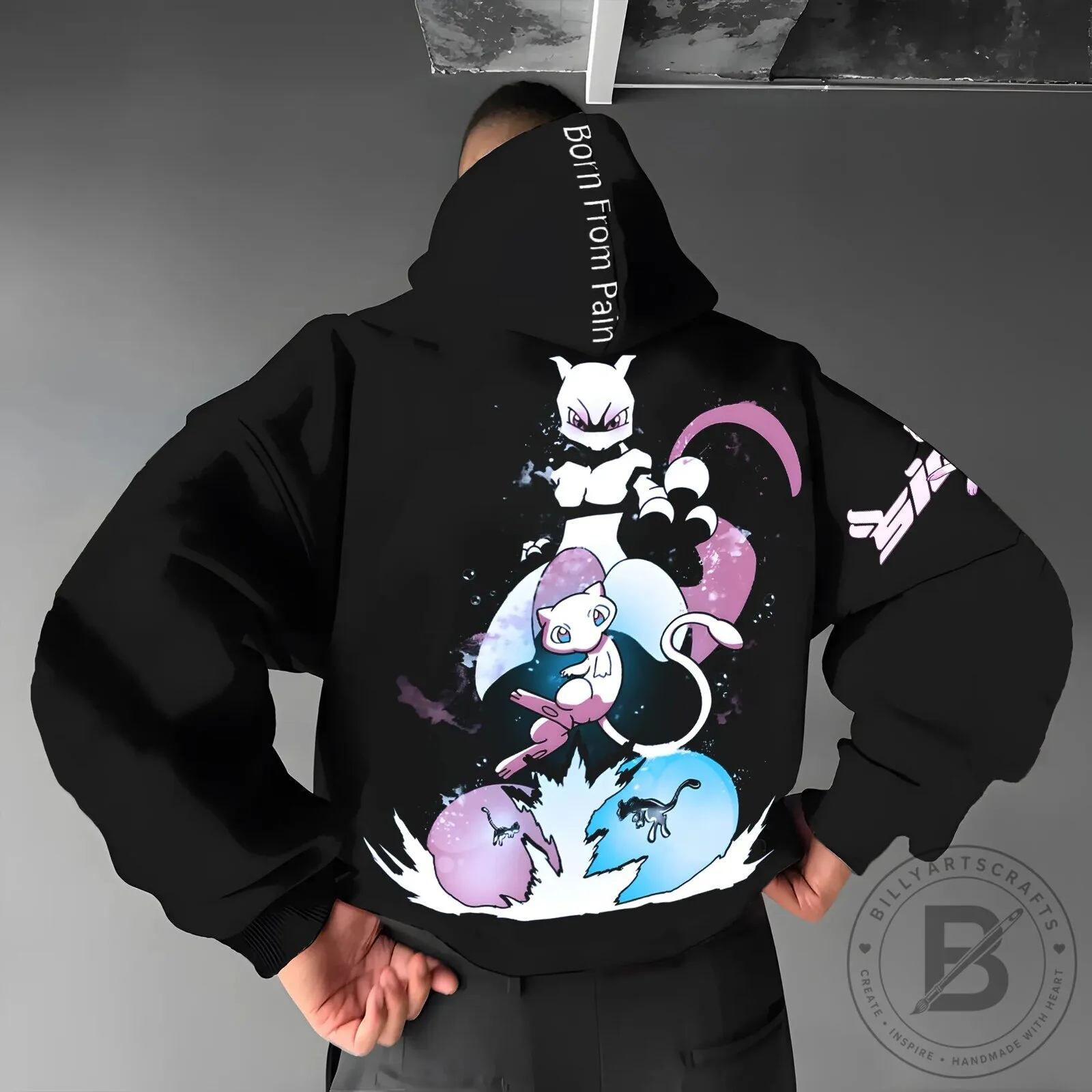 Pokemon Mewtwo and Mew Born From Pain Graphic Hoodie