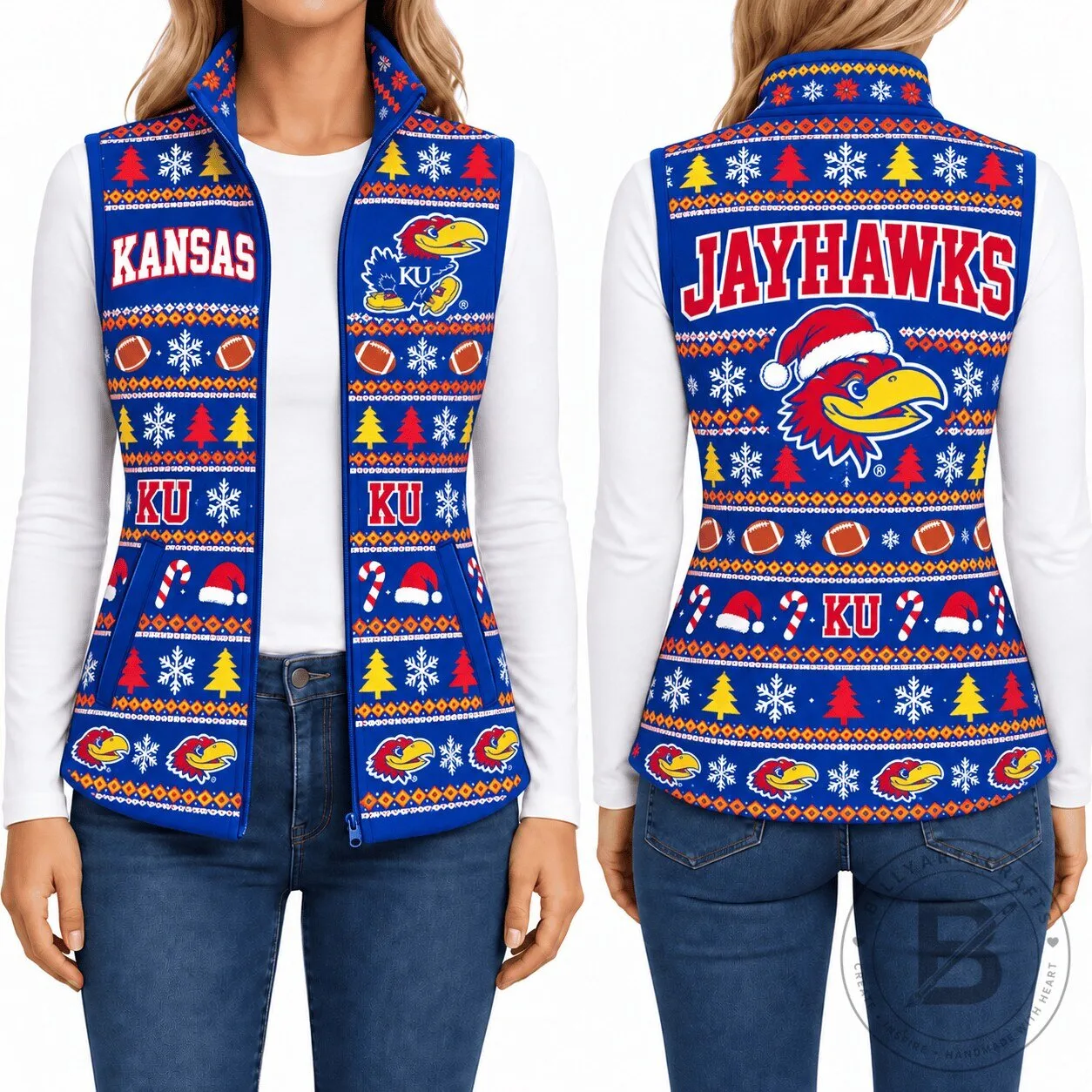 Kansas Jayhawks Ugly Christmas Pattern Sleeveless Fleece Jacket