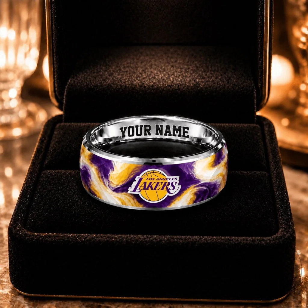 Los Angeles Lakers Basketball Team Custom Name Engraved Stainless Steel Ring