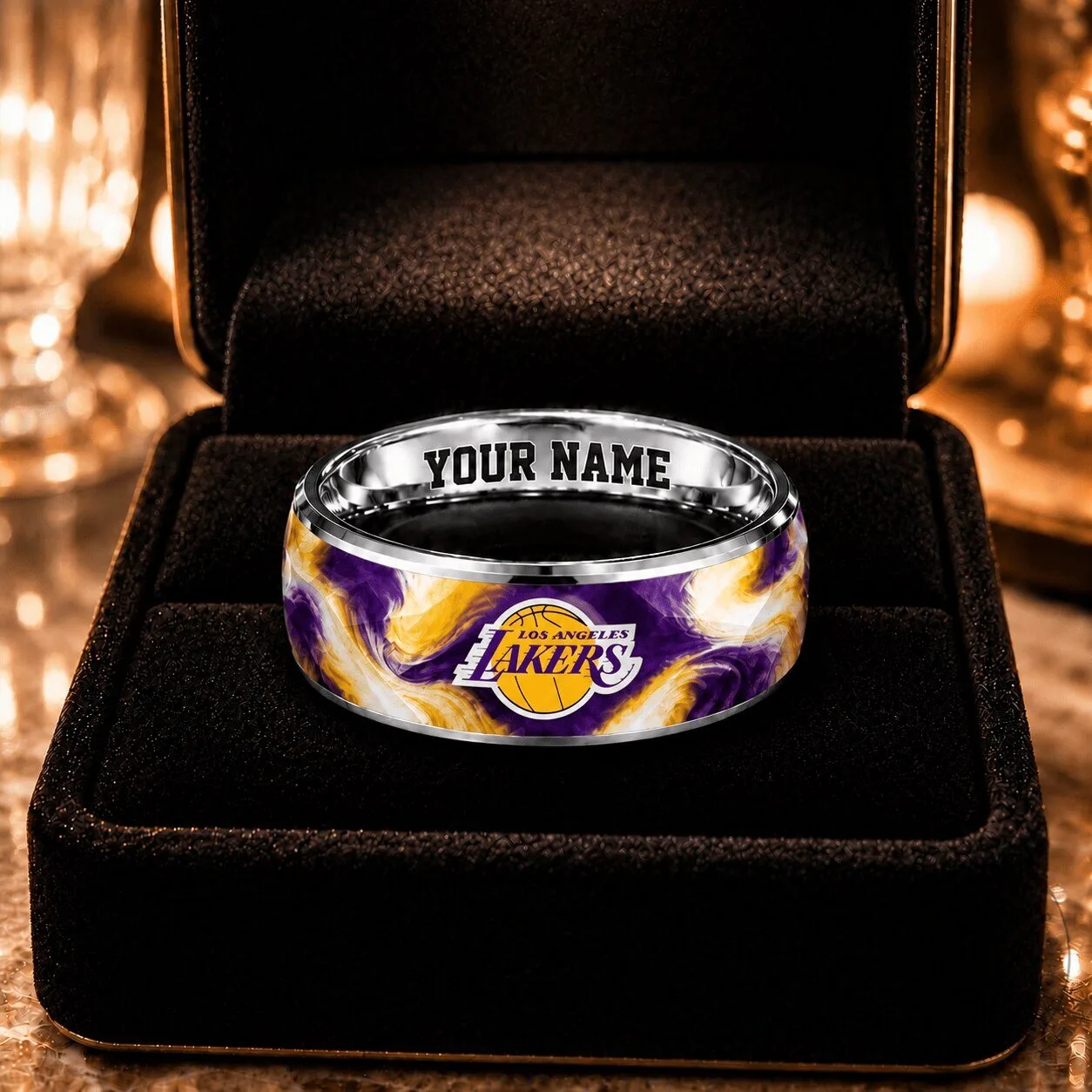 Los Angeles Lakers Basketball Team Custom Name Engraved Stainless Steel Ring