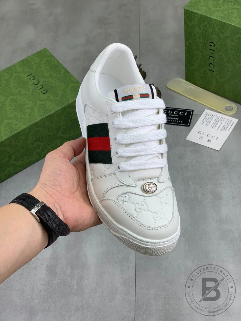 Gucci White Leather Ace Embroidered Bee Low-Top Sneakers for Men