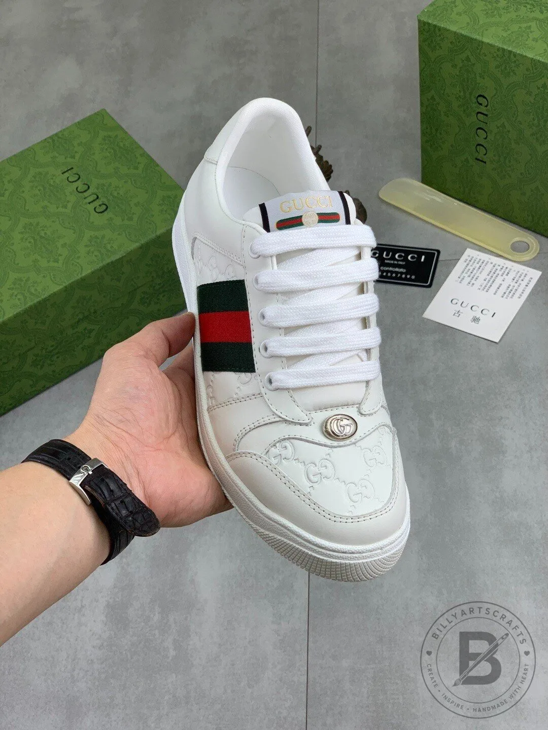Gucci White Leather Ace Embroidered Bee Low-Top Sneakers for Men