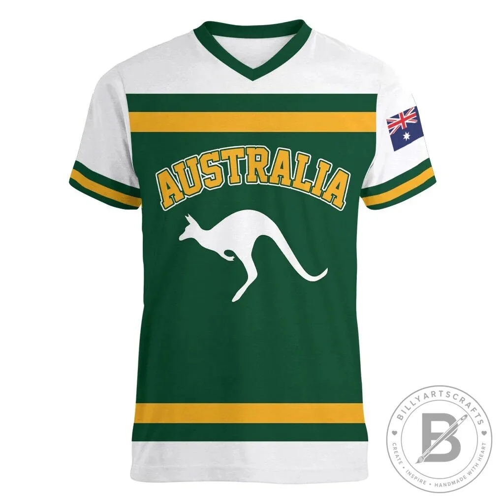 Australia National Team Green and Gold Kangaroo V-Neck Hockey Jersey