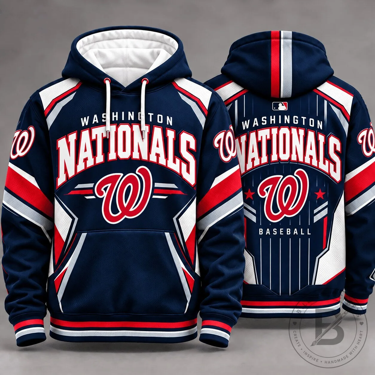 Washington Nationals Baseball Team Logo Navy Blue and Red Fan Hoodie