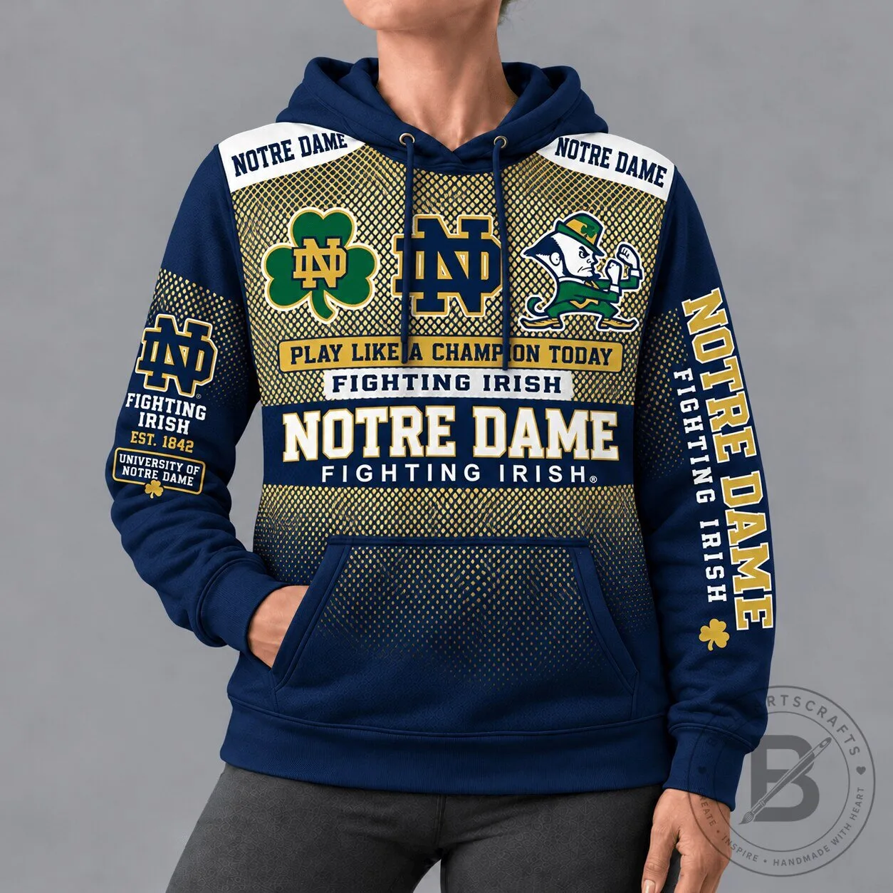 Notre Dame Fighting Irish Football Game Day Gold Pattern Hoodie