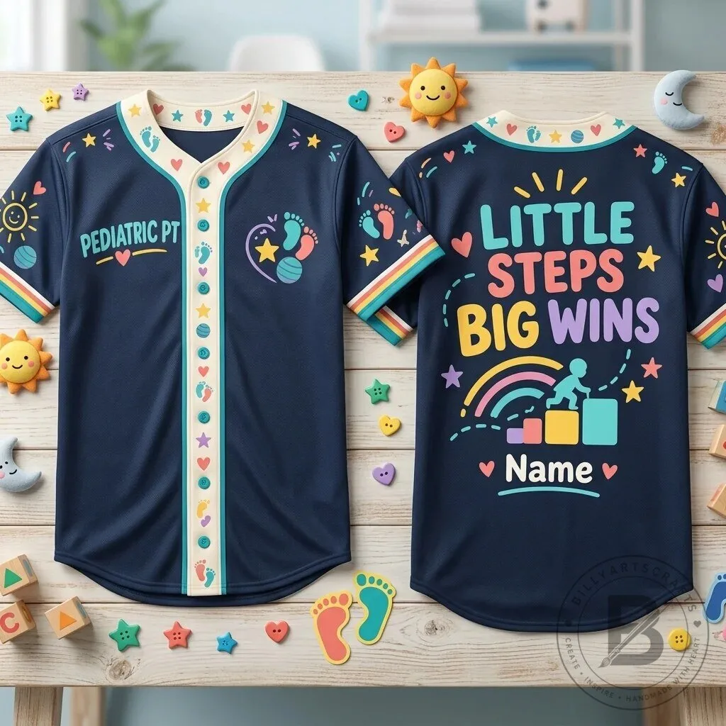Personalized Pediatric Physical Therapist Little Steps Big Wins Baseball Jersey