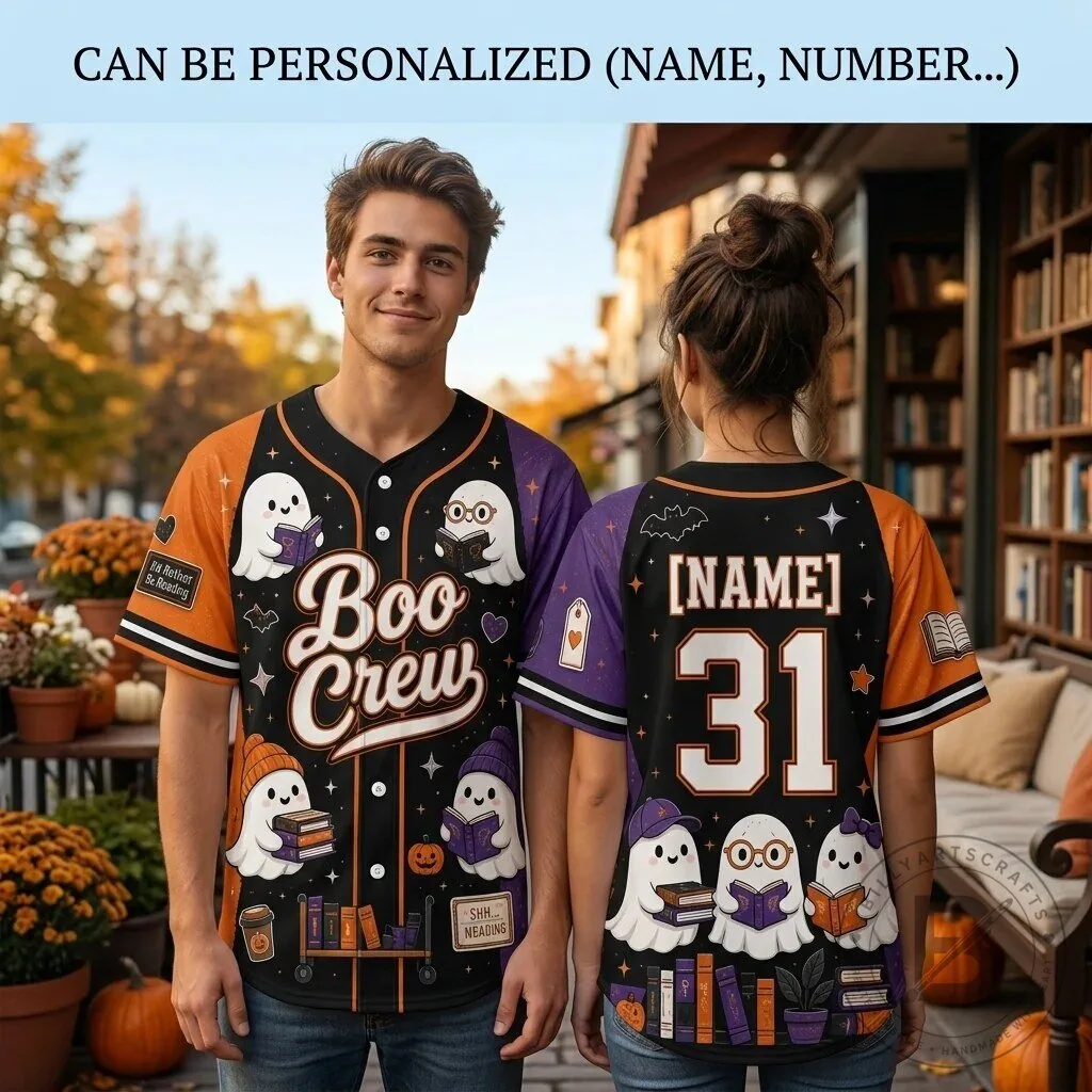 Personalized Boo Crew Halloween Ghost Reader Book Lover Baseball Jersey