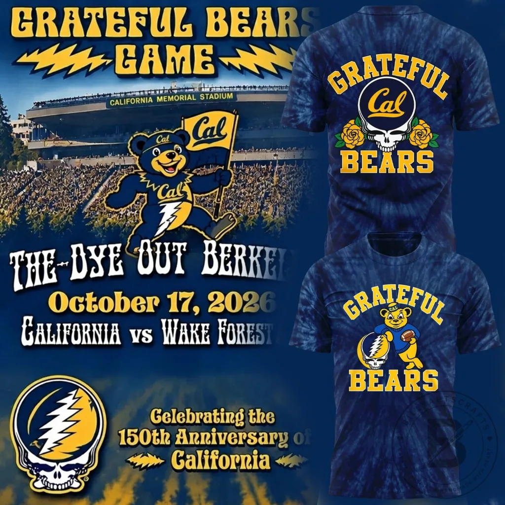 Grateful Dead Tie-Dye T-Shirt featuring California Golden Bears Football 10 Grateful Dead Tie-Dye T-Shirt featuring California Golden Bears Football
