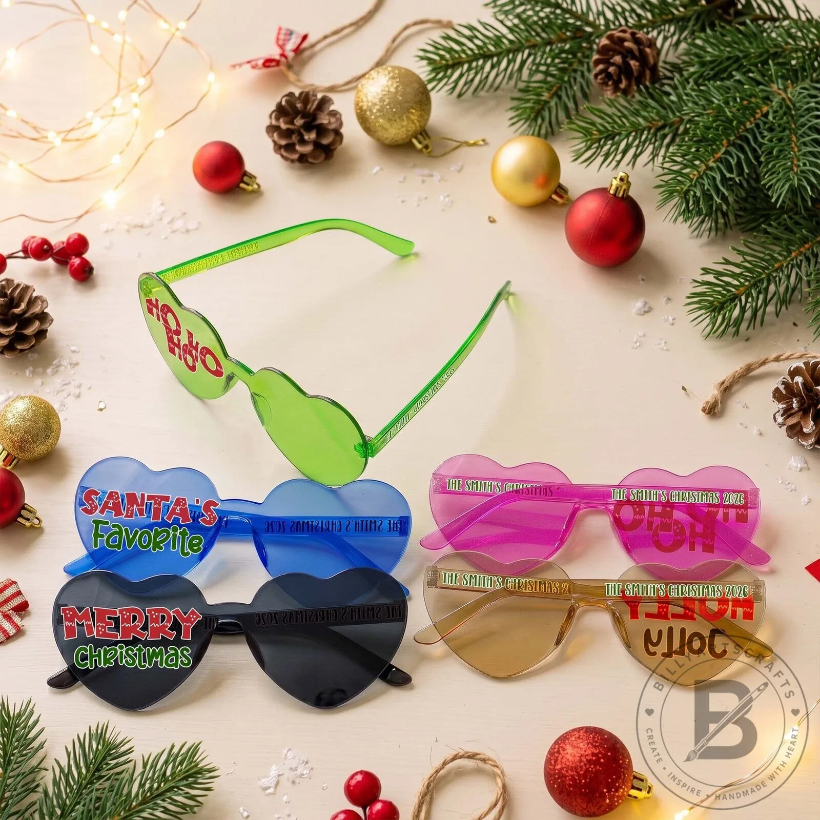 Personalized Christmas Party Heart Shaped Sunglasses for Holiday Celebration