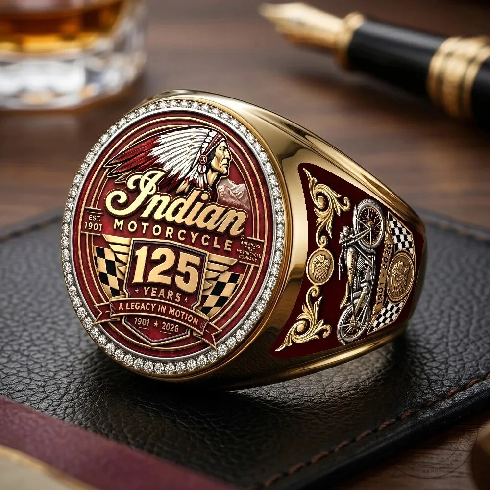 Indian Motorcycle 125th Anniversary Legacy in Motion Gold Tone Ring
