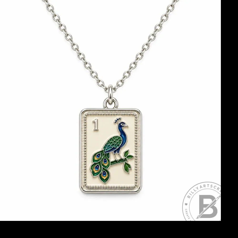 Mahjong Bam Peacock Tile Pendant Necklace